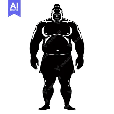 Silhouette of a Sumo Wrestler Standing in a Fighting Stance