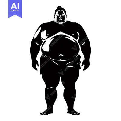 Silhouette of a Sumo Wrestler Standing with a Serious Expression