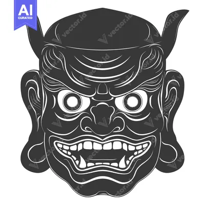 Popular premium asset: Black and White Illustration of a Japanese Oni Mask