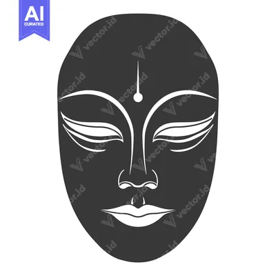 Aset desain premium: A Black and White Mask with a Serene Expression