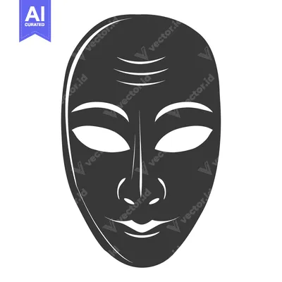 Aset premium populer: Black and White Illustration of a Smiling Mask