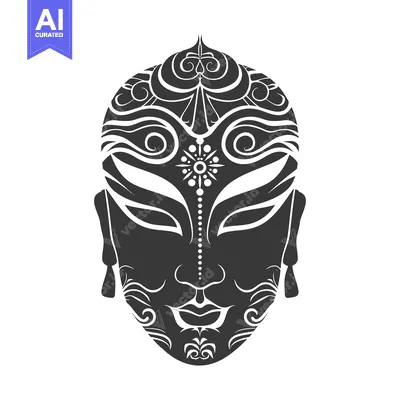 Aset desain premium: A Black and White Illustration of a Face with Ornate Detailing