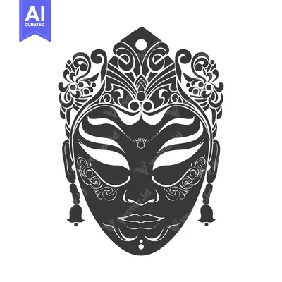 Premium design asset: Ornate Black and White Female Mask with Floral Design