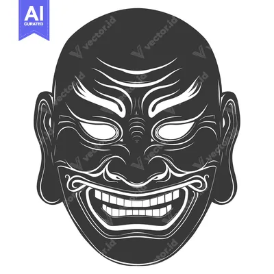 Aset premium populer: A Detailed Illustration of a Traditional Japanese Mask with a Ferociou
