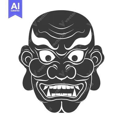 Aset premium populer: Black and White Illustration of a Japanese Oni Mask