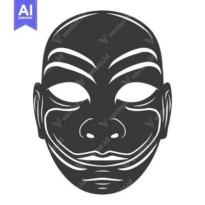 Aset desain premium: Black and White Mask with Smiling Face