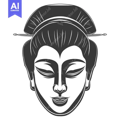 Premium design asset: Black and White Illustration of a Woman's Face with Closed Eyes and Ha