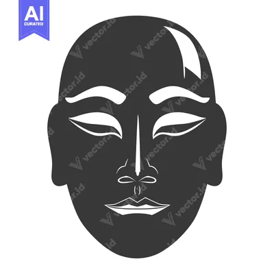 Aset desain premium: Black and White Illustration of an Egyptian Mask