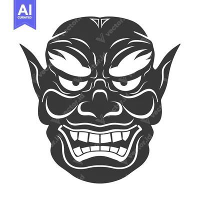 Popular premium asset: A Black and White Illustration of a Demon's Face with Sharp Teeth