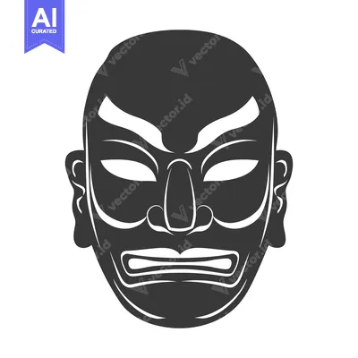 Popular premium asset: A Black and White Illustration of a Japanese Oni Mask