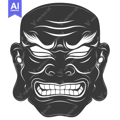 Aset premium populer: A Traditional Japanese Mask with a Frowning Expression