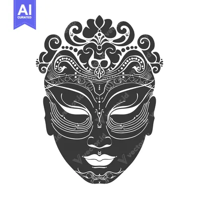 Premium design asset: Ornate Black and White Mask with Floral Design
