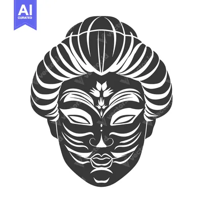 Popular premium asset: Black and white stylized illustration of a geisha mask