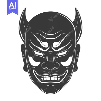 Popular premium asset: A Detailed Illustration of a Traditional Japanese Oni Mask with Horns