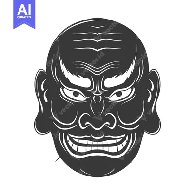 Aset premium populer: Black and White Illustration of a Traditional Japanese Oni Mask