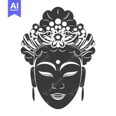 Premium design asset: Black and White Illustration of a Female Face with Elaborate Headpiece
