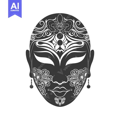 Aset premium populer: Ornamental Black and White Mask with Floral Detail