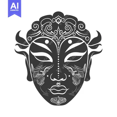 Aset desain premium: Ornate Black and White Mask with Floral Motifs