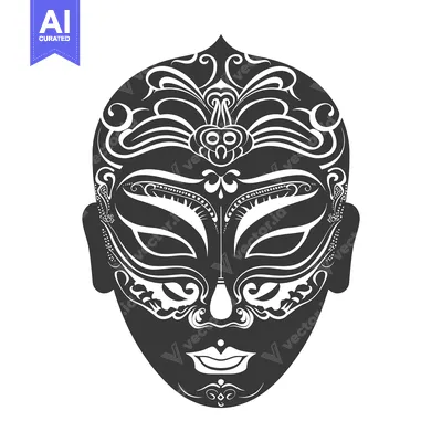 Aset premium populer: Black and White Ornamental Mask with Intricate Detailing