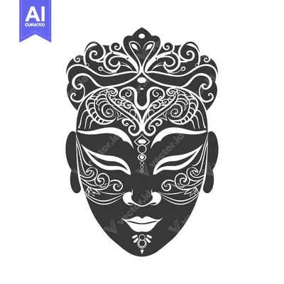 Aset premium populer: Ornate Black and White Tribal Mask with Intricate Floral Designs