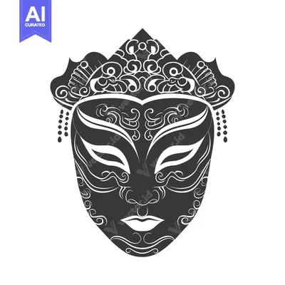 Aset premium populer: Intricately Designed Black and White Ornamental Mask