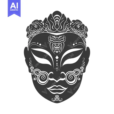 Premium design asset: Ornate Black and White Mask with Intricate Floral Designs