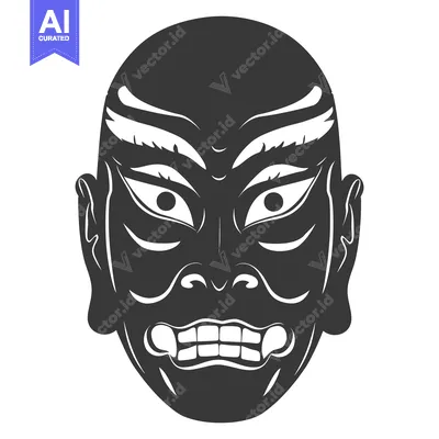 Aset premium populer: Black and White Illustration of a Traditional Japanese Mask