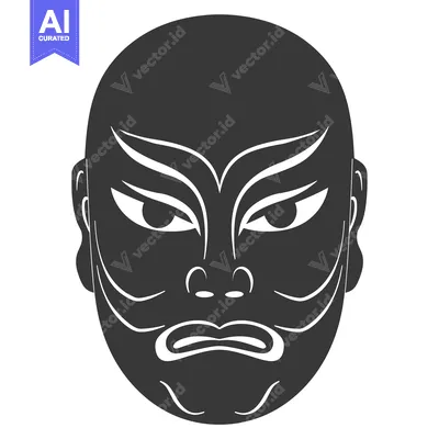 Aset desain premium: A Stylized Black and White Illustration of a Face Wearing a Mask