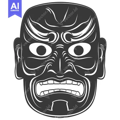 Popular premium asset: Black and White Illustration of a Japanese Oni Mask