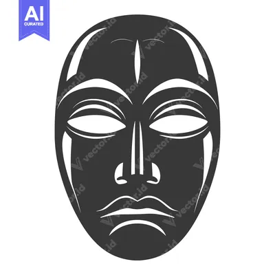 Premium design asset: Black and White Tribal Mask with Detailed Facial Features