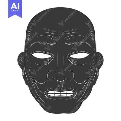 Premium design asset: Black and White Line Art Illustration of a Human Face with a Frowning