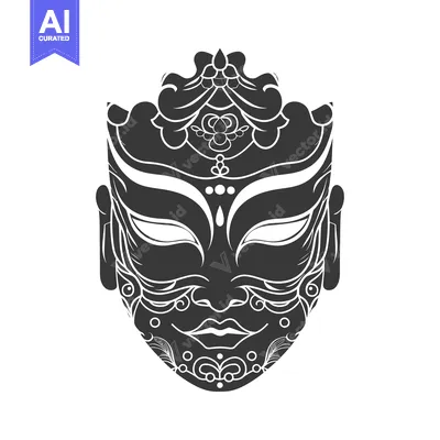 Aset desain premium: Intricately Designed Black and White Mask with Floral Elements