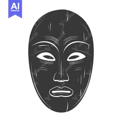 Aset desain premium: Black and White Illustration of a Traditional African Mask