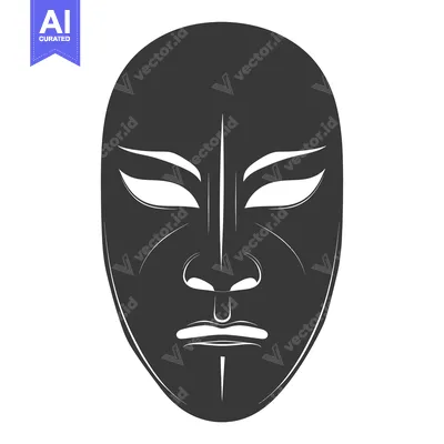 Aset premium populer: Black and White Illustration of a Traditional Japanese Mask