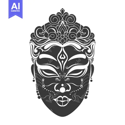 Aset desain premium: Black and White Ornamental Mask with Crown