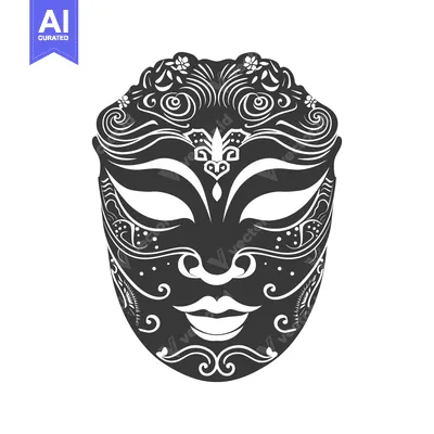 Premium design asset: Ornate Black and White Mask with Intricate Floral Design