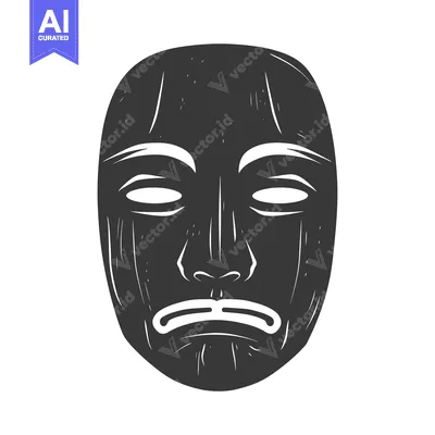 Aset desain premium: Black and white illustration of a stylized face mask