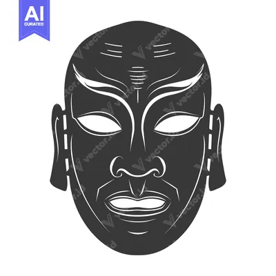 Aset desain premium: Black and White Stylized Human Face Mask with Intricate Details