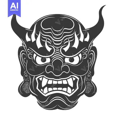 Popular premium asset: Black and White Illustration of a Japanese Oni Demon Mask