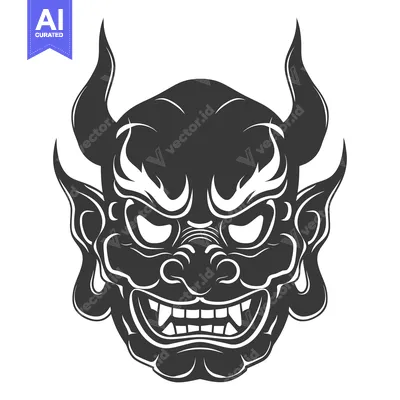 Aset premium populer: Black and White Illustration of a Japanese Oni Mask