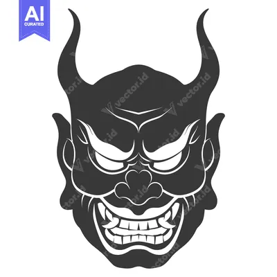 Aset premium populer: Japanese Demon Mask with Horns and Fangs