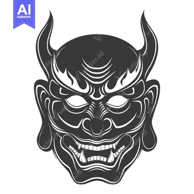 Aset premium populer: Black and White Illustration of a Japanese Oni Mask