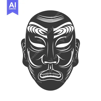 Popular premium asset: Black and White Illustration of a Traditional Japanese Mask with an An