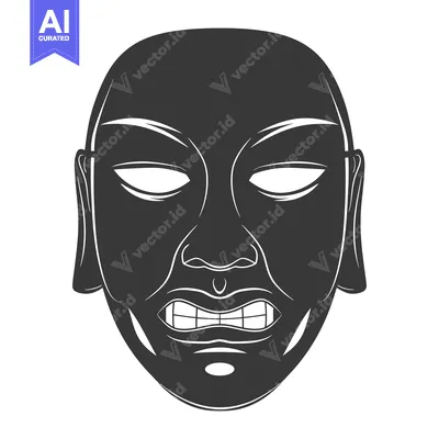 Aset desain premium: Black and White Illustration of a Frowning Face Mask