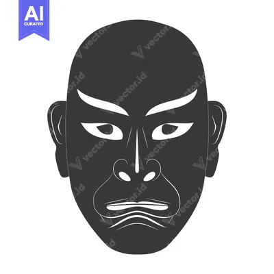 Aset desain premium: A Black and White Illustration of a Traditional Japanese Mask