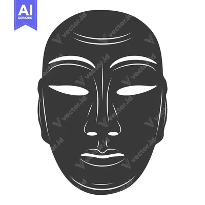 Aset desain premium: Black and White Stylized Human Face with White Eyes