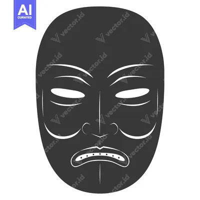 Premium design asset: Black and White Mask with Frowning Expression