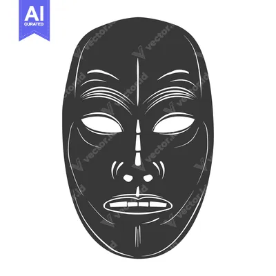 Aset desain premium: Black and White Illustration of a Tribal Mask