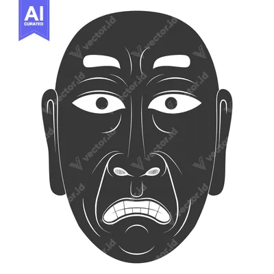 Aset desain premium: A Black and White Illustration of a Fearful Face