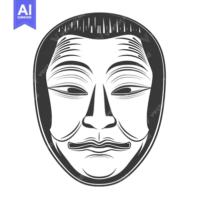 Aset desain premium: Traditional Japanese Noh Mask with Serious Expression